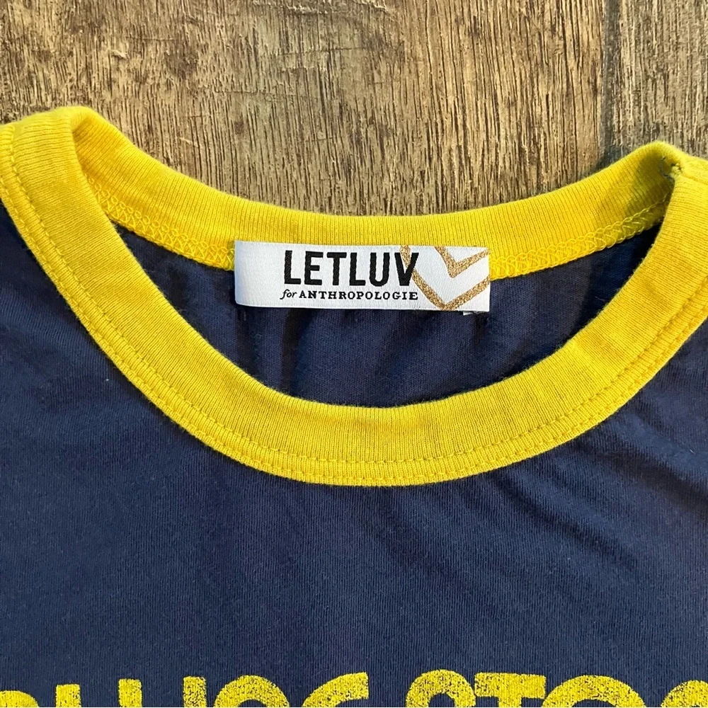 anthropologie / letluv rolling stones ringer graphic baby tee navy blue & yellow - Picture 7 of 8